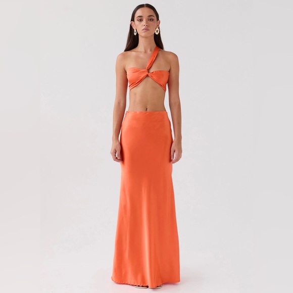 COPY - NWT Peppermayo Hidden Oasis Satin Maxi SKIRT - Tangerine - Picture 4 of 7